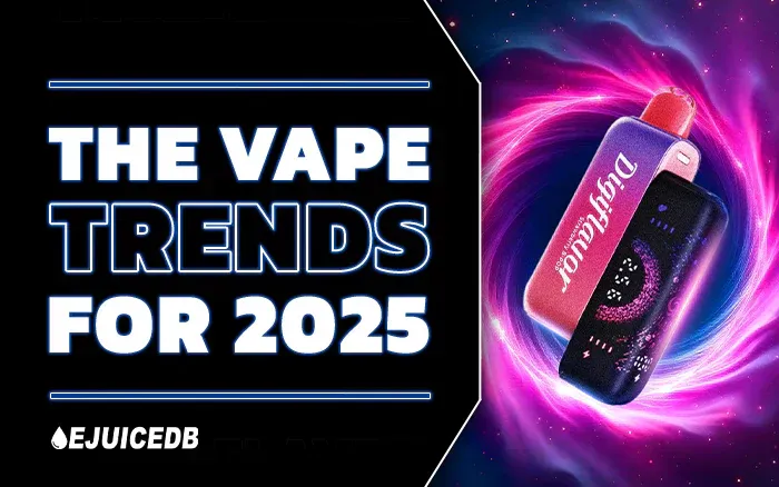 trendy vape 2025, przyszłość vapingu, futurystyczny e-papieros koncepcja, prognozy rynku vape - Vape Trends 2025 | Review, Flavors Lineup, & Where to Buy – eJuiceDB