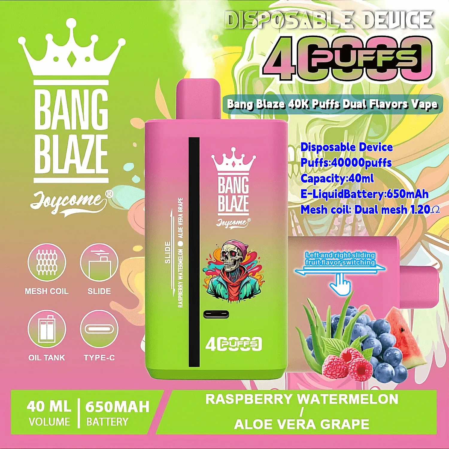 Bang Blaze miksy smaków, kreatywne połączenia smaków e-liquidu, różnorodność smaków vape, owoce do vape - Bang Blaze 40000 40 tys. zaciągnięć, podwójny smak, jednorazowy, 0 ...