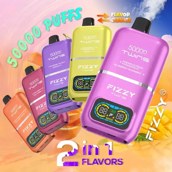 Fizzy Twins 50000 ekran LED, wyświetlacz e-papierosa, wskaźnik baterii i e-liquidu vape - Fizzy Twins 50000 Puffs Dual Tank Double Flavor 12 Colors 2% 5 ...
