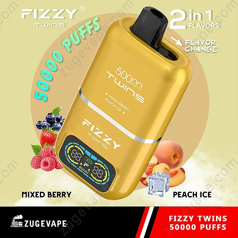 Fizzy Twins 50000 Puffs Vape Dual Tank, e-papieros dwa zbiorniki, przekrój vape system podwójnego płynu - Fizzy Twins 50000 Puffs 50k Double Flavor Disposable Vape EU ...