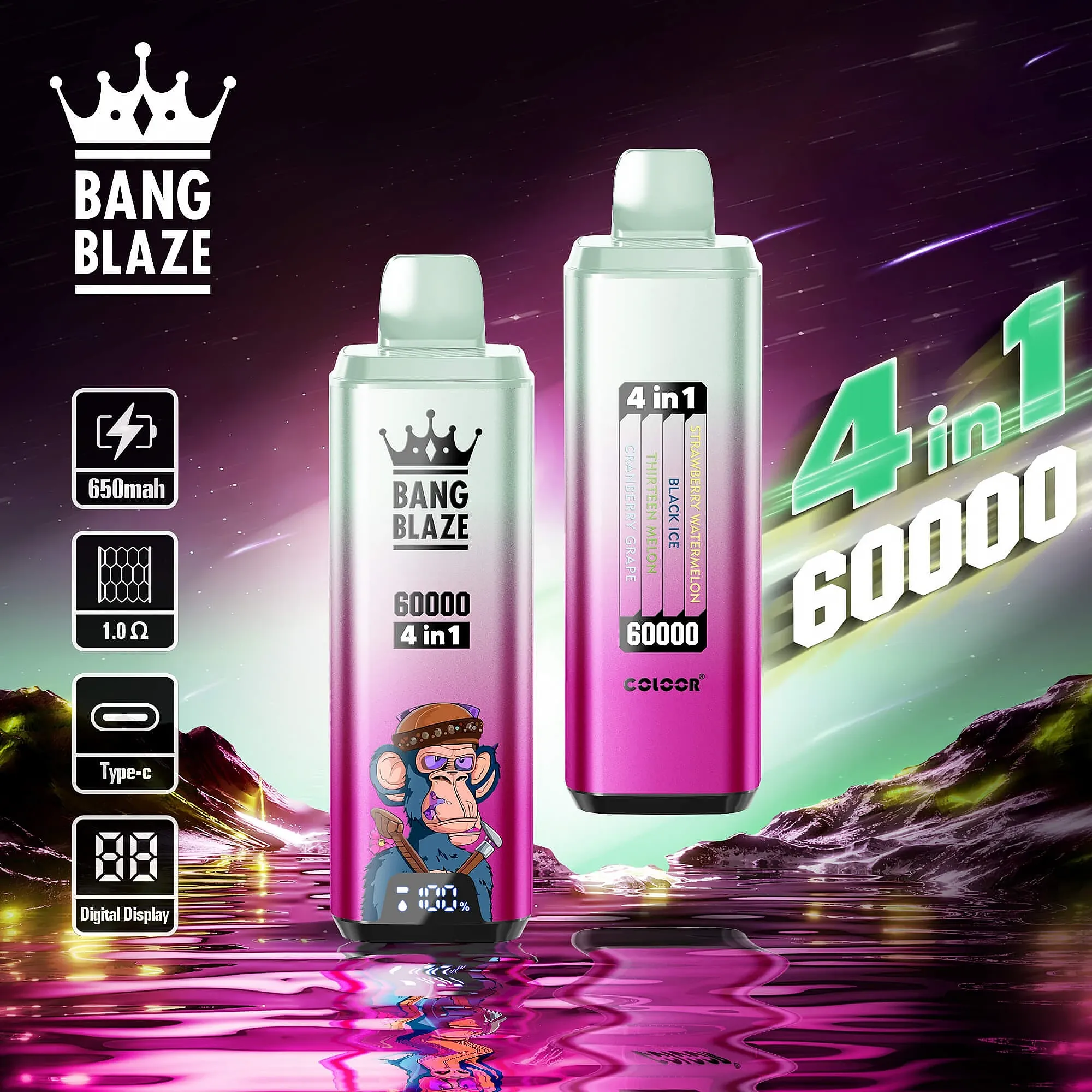 Bang Blaze vape wyświetlacz LED, inteligentny ekran e-papieros, wskaźnik baterii i liquidu vape - Bang Blaze 60000 60k Puffs 4 in 1 Flavors Disposable Vape with ...