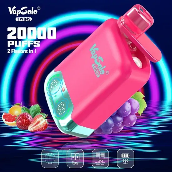 Fizzy Twins Strawberry Ice Fizzy Cherry vape, truskawka wiśnia e-liquid, klasyczne smaki owocowe vape, musująca wiśnia - VapSolo Twins 20000 Puffs: Jednorazowy Vape o dwóch smakach z ...