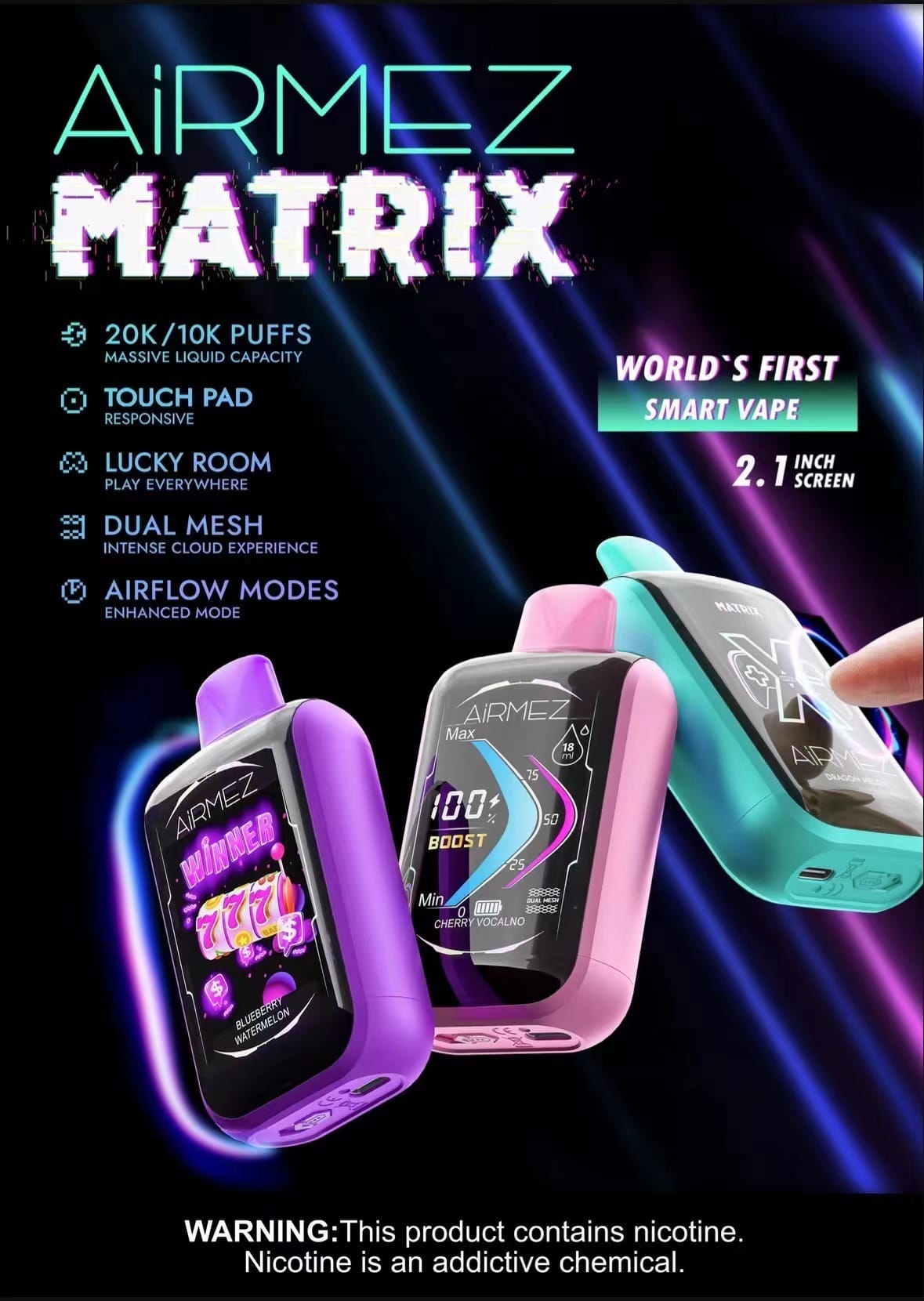 Airmez Matrix Pro wyświetlacz, inteligentny ekran vape, wskaźnik płynu e-papierosa, poziom baterii vape - AiRMEZ Matrix 25K Disposable Vape | AiRMEZ Matrix Vape 25K