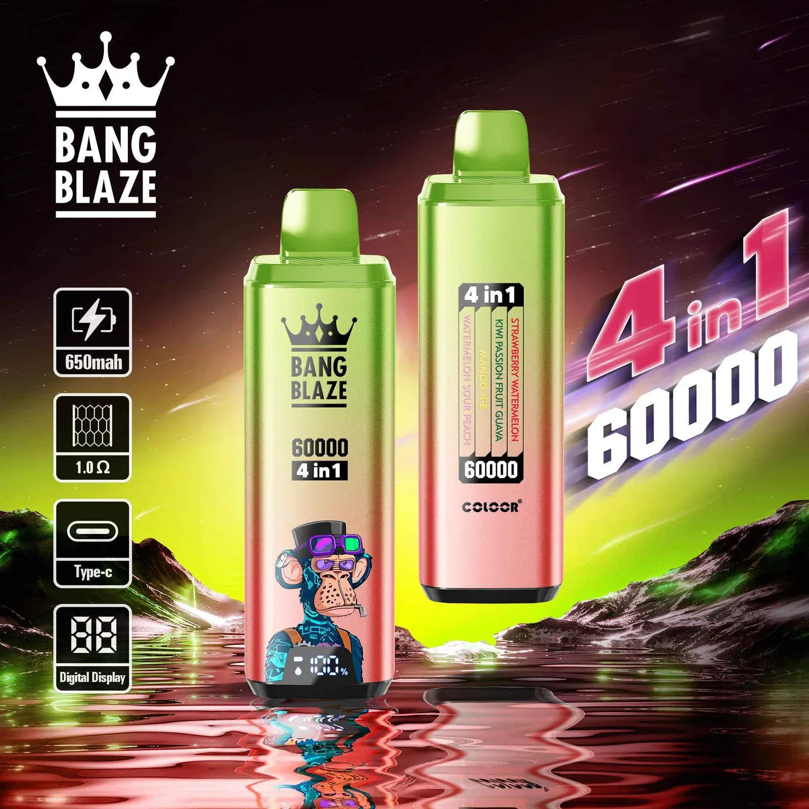 Bang Blaze specyfikacja techniczna, infografika parametry vape, e-papieros dane techniczne - Bang Blaze 60000 Puffs – Ultimate 4-in-1 Jednorazowy Vape ...