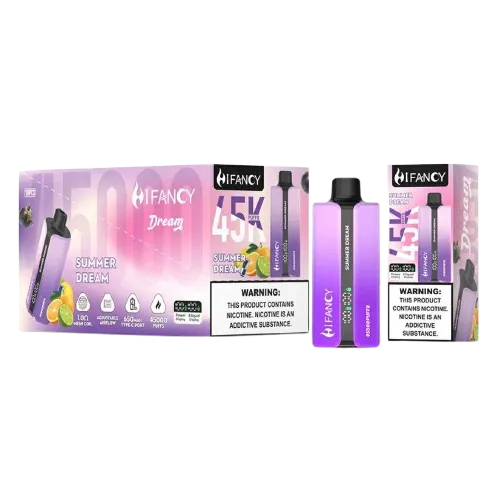 Hifancy 45k unboxing, dłoń trzymająca Hifancy 45k, elegancki e-papieros jednorazowy - HiFancy 45K Summer Dream | Jedenbuch