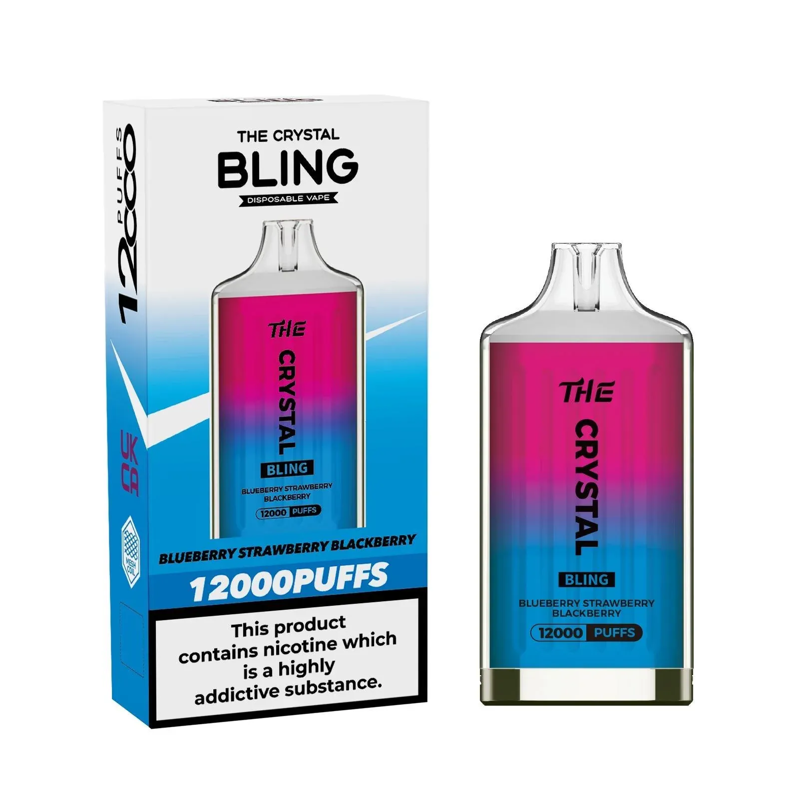 Crystal Bling design, przezroczysta obudowa vape, krystaliczny e-papieros, załamanie światła na vape - The Crystal Bling 12000 Puff Disposable Vape | Box of 10