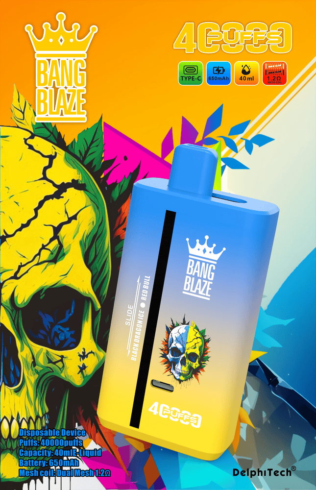 smak Black Dragonice Red Bull vape, smoczy owoc Red Bull grafika, kombinacja smaków e-liquid, energetyczny vape - BANG BLAZE 40000 Puff Vape 40K black dragonice/red bull