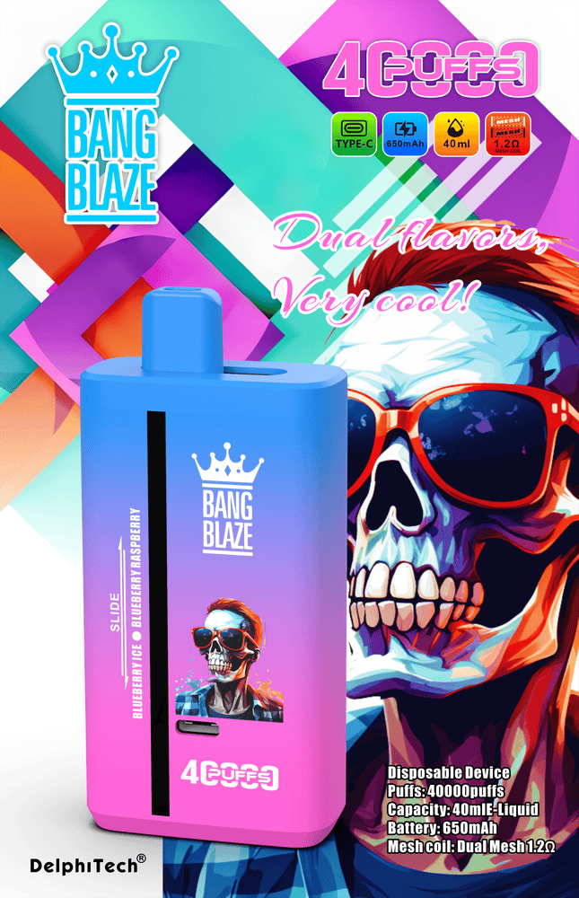 Bang Blaze Blueberry Ice Blueberry Raspberry, jednorazowy vape scenariusz użytkowania, wapowanie w ciągu dnia kawa - BANG BLAZE 40000 Puff Vape 40K blueberry ice/blueberry raspberry