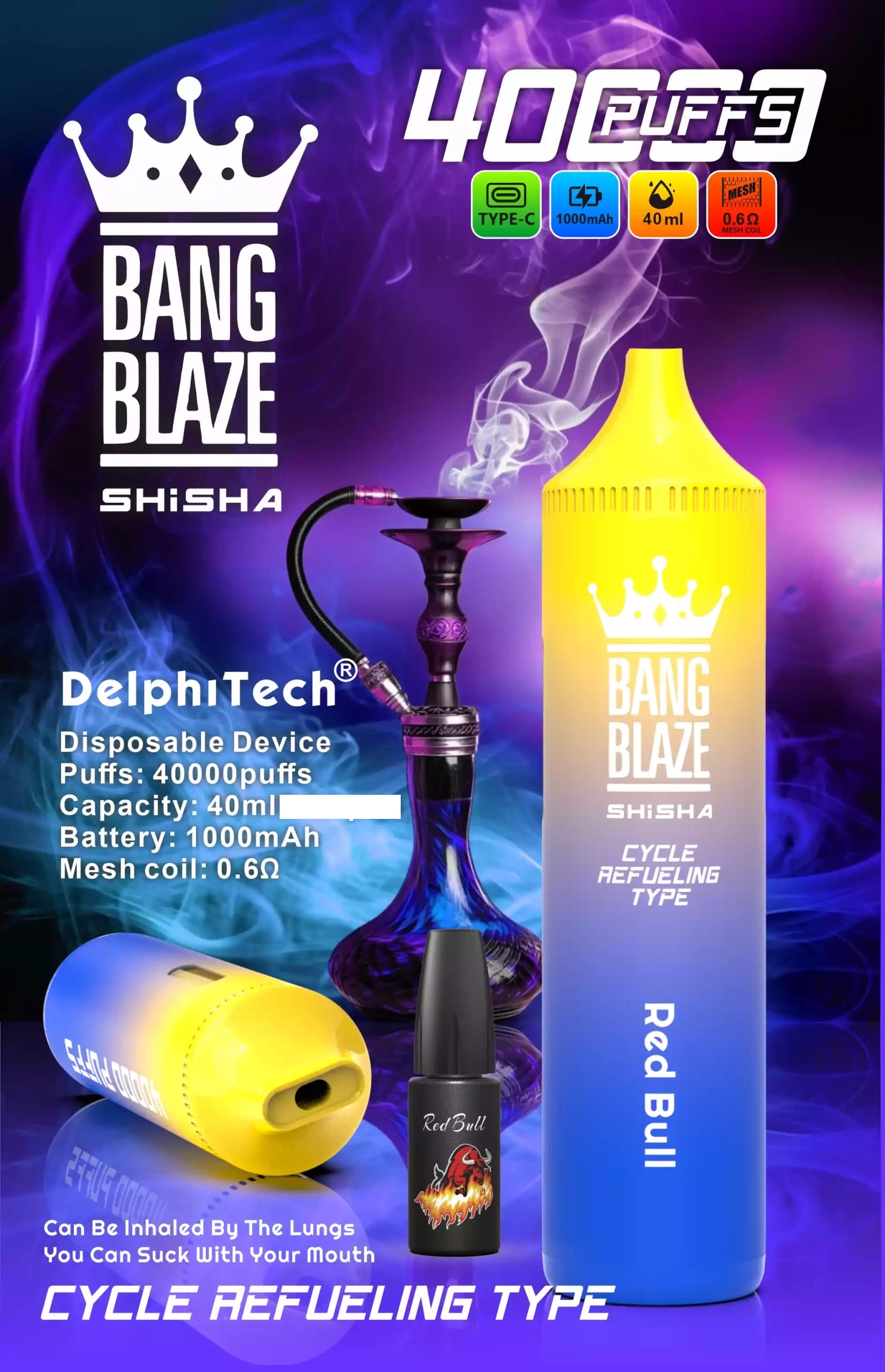 Bang Blaze 40000 detale, przełącznik smaków vape, jednorazowy e-papieros blisko, design Bang Blaze - BANG BLAZE SHISHA 40000 Puffs DSK040 Rechargeable 40K Disposable ...