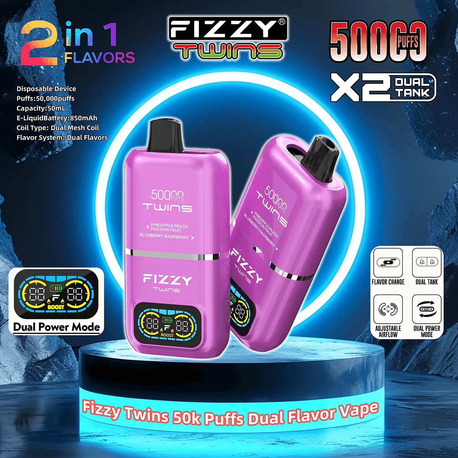 vaper zmieniający smak nastrój, Fizzy Twins rano wieczór, dwa smaki vape style życia - Fizzy Twins 50000 50 tys. zaciągnięć, podwójne smaki, jednorazowy ...