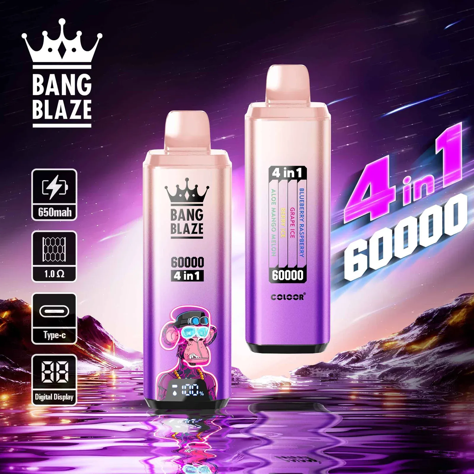 Bang Blaze przełącznik smaków, mechanizm zmiany smaków vape, fizyczny przełącznik e-papieros, detale urządzenia Bang Blaze - Bang Blaze 60000 Puffs – Ultimate 4-in-1 Jednorazowy Vape ...