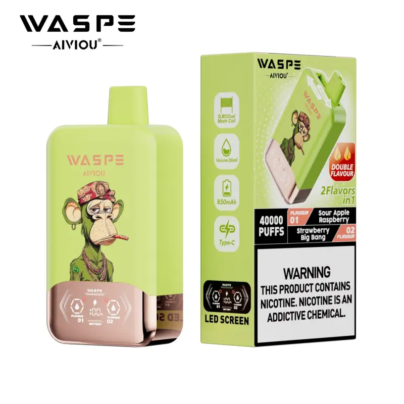 vape podwójne smaki, dual flavors vape system, mieszanie smaków e-liquidu, innowacyjny e-papieros smak - WASPE 40K Twins 40000 Puffs | 36 ml, podwójna siatka, nikotyna 0 ...