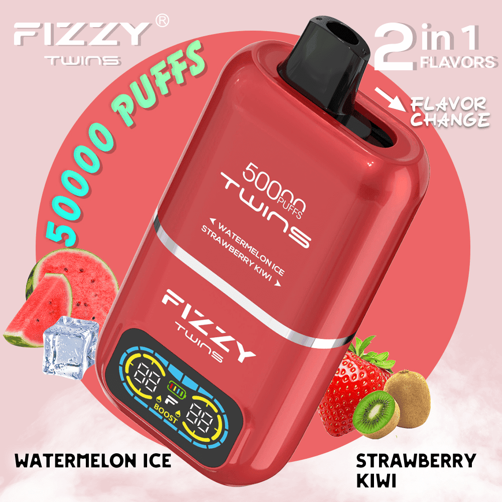 Fizzy Twins kompozycje smakowe, różnorodność smaków vape, wiele owoców e-liquid - Fizzy Twins 50000 50 tys. zaciągnięć, podwójne smaki, jednorazowy ...