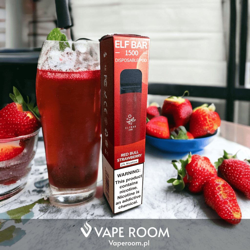 Strawberry Kiwi Pomegranate vape, Red Bull vape, funkcjonalny kontrast smaków, zdrowy koktajl owocowy, energetyzujący napój Red Bull, dzień i noc vape - Redbull Strawberry - vaperoom.pl