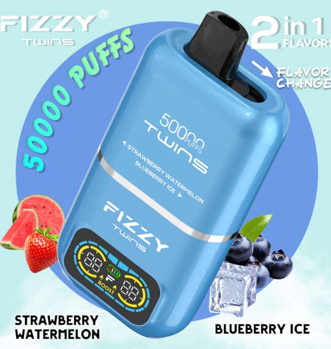 Fizzy Twins 50000 w dłoni, ergonomiczny vape, trzymanie e-papierosa podwójny smak, komfortowy vape - Fizzy Twins 50000 Puffs Jednorazowy Vape - VapePL