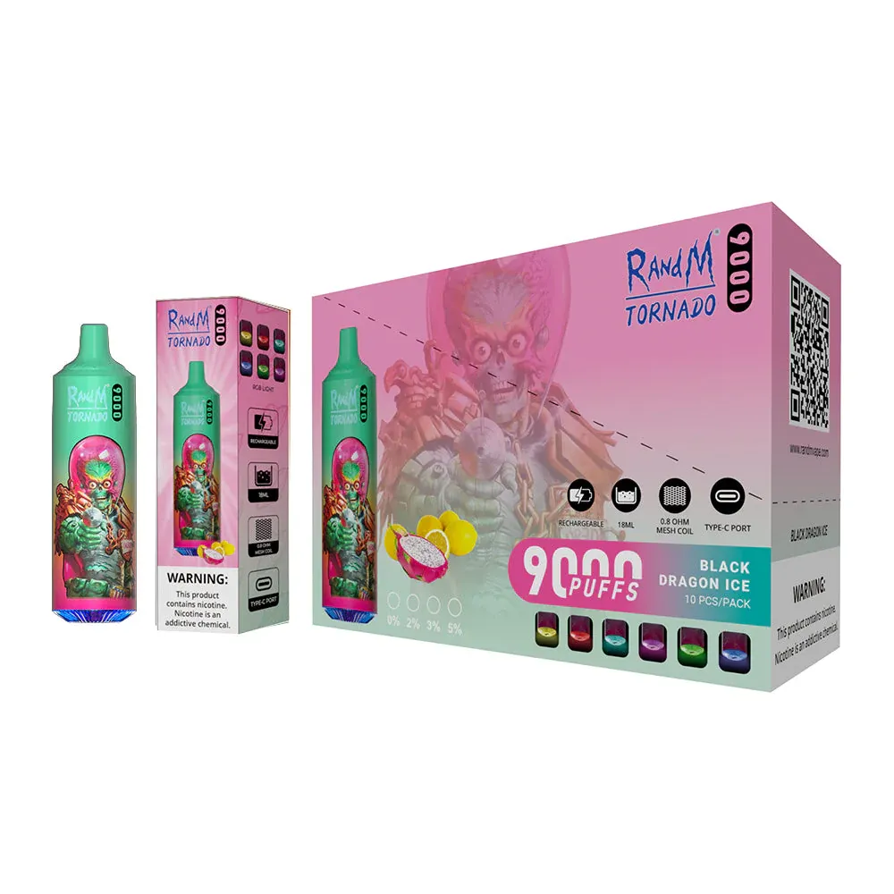 RandM Tornado seria e-papierosów, RandM logo vape, ewolucja marki RandM - RAndM Tornado 9000 Jednorazowe Vape | 10,30€ Tylko