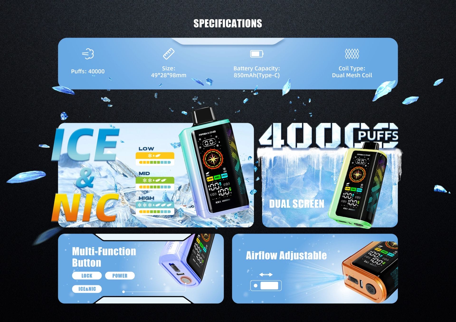 maskking icex 40000 puffs jednorazowy vape
