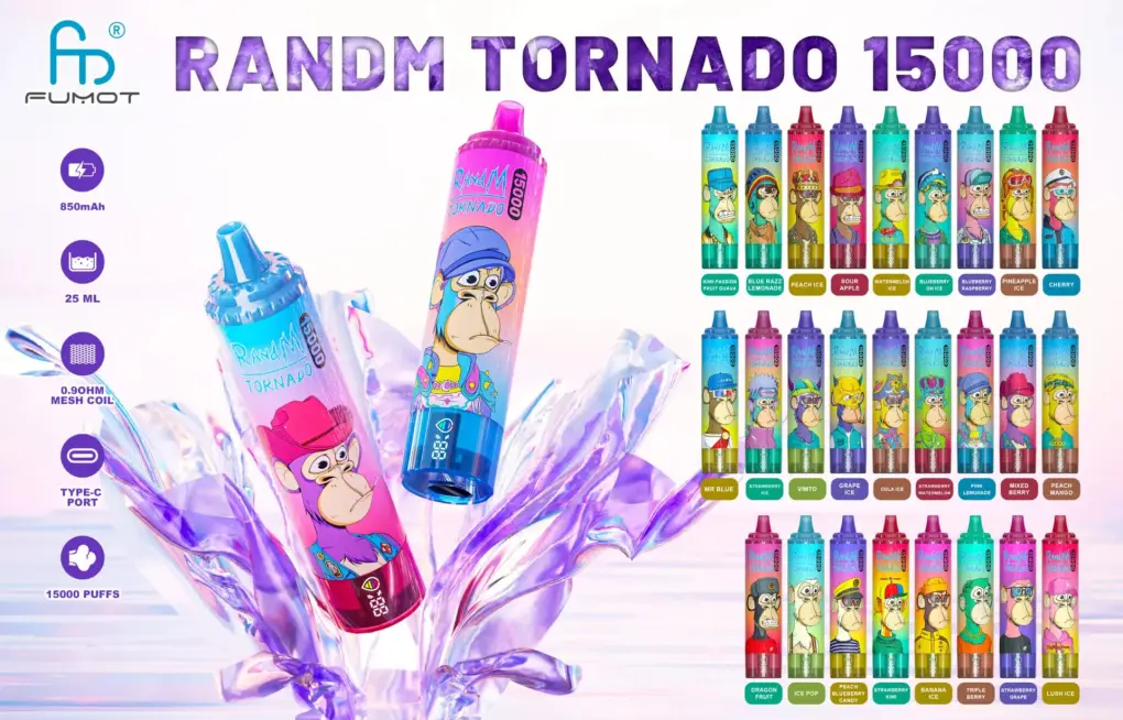 RandM Tornado 15000 światła RGB aktywne, e-papieros pulsujące diody LED, vape disco lights, kolorowe podświetlenie vape - RandM Tornado 15000 Puffs Jednorazowy Vape z wyświetlaczem LED do ...