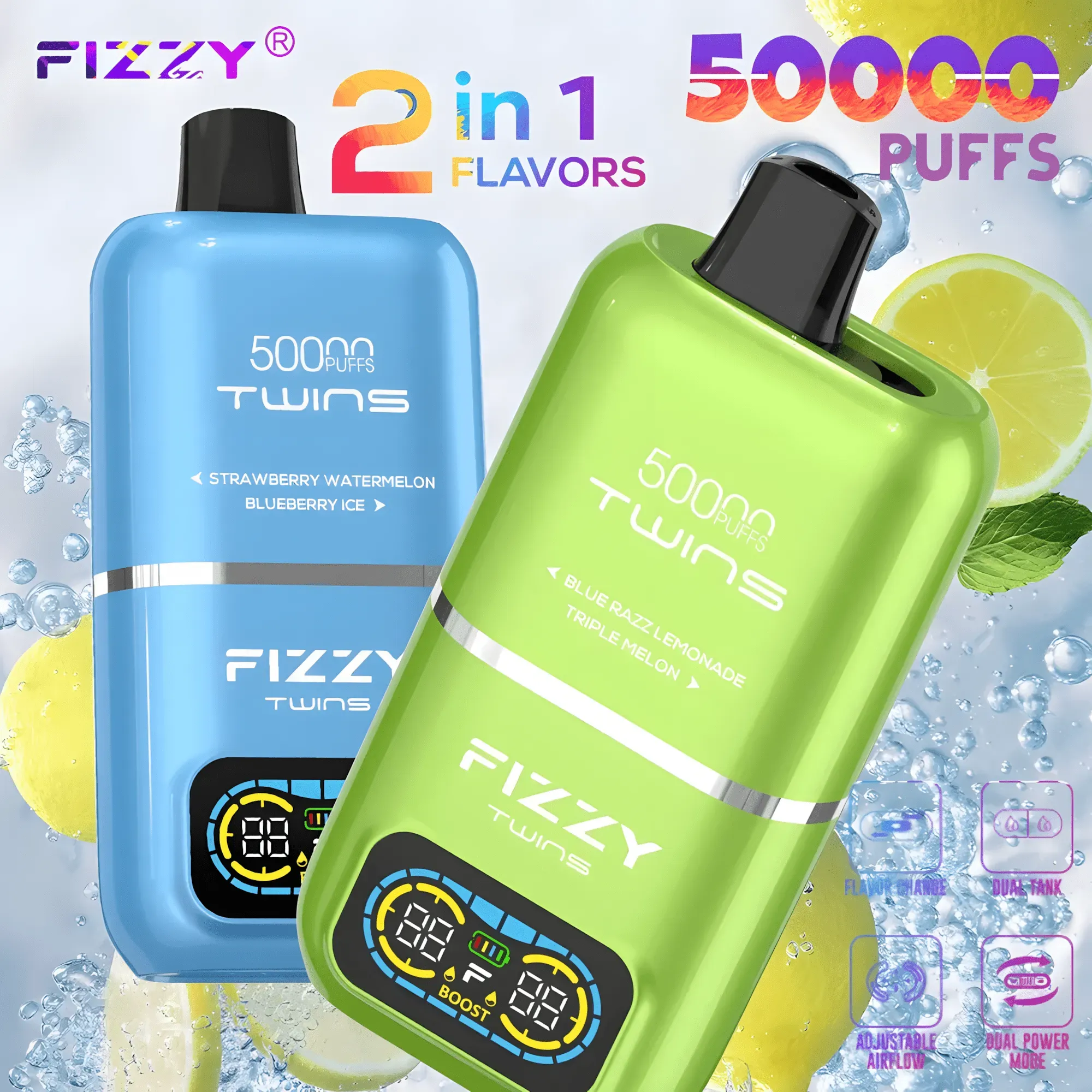 Fizzy Twins 50000 kombinacje smaków, festiwal smaków vape, przemyślane duety e-liquid - FIZZY TWINS 50000 Puff: Podwójny Smak, Nieograniczona Wolność!