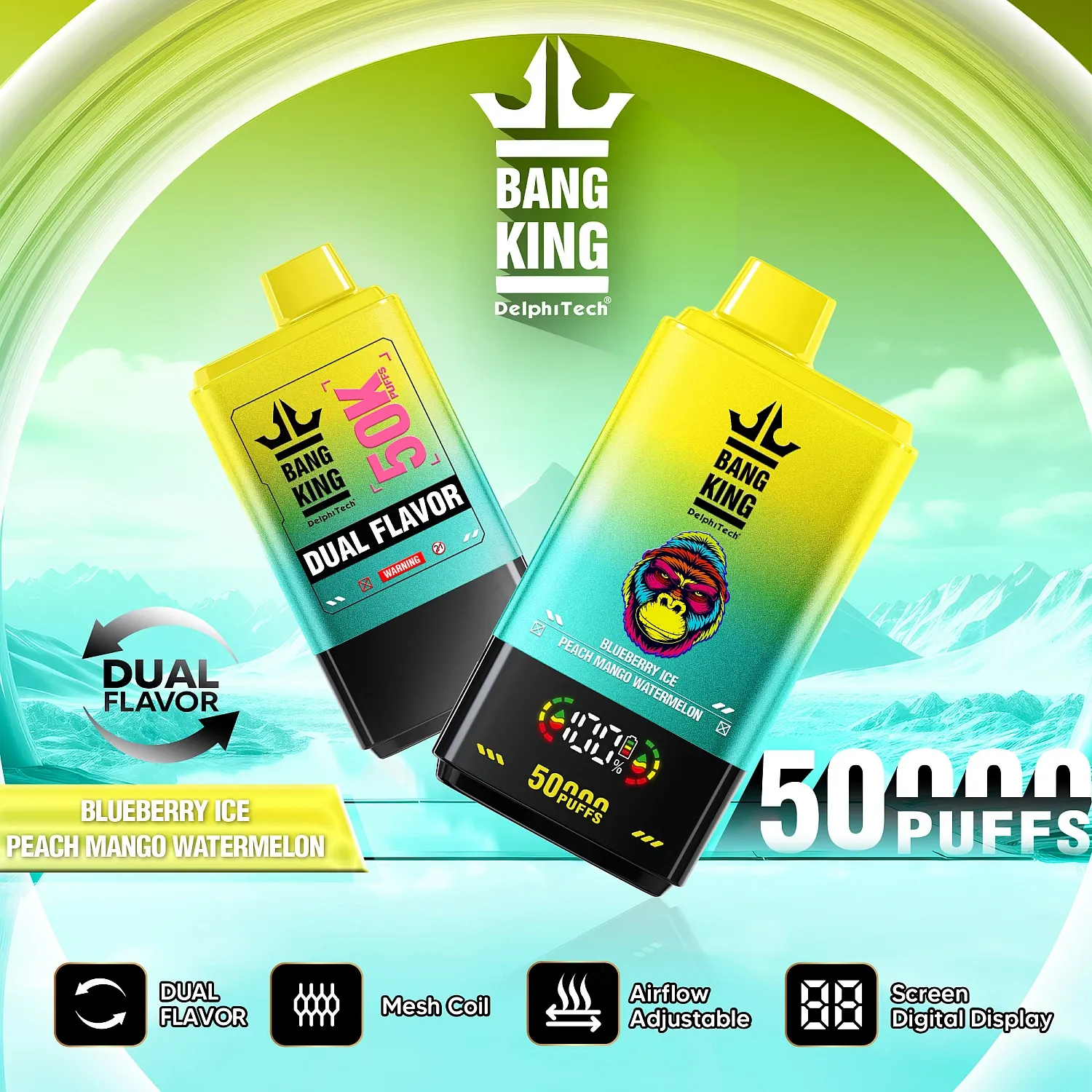 vape 50000 buchów, 50ml liquid e-papieros, ogromna pojemność vape - Bang King 50000 50 tys. zaciągnięć, podwójny smak...