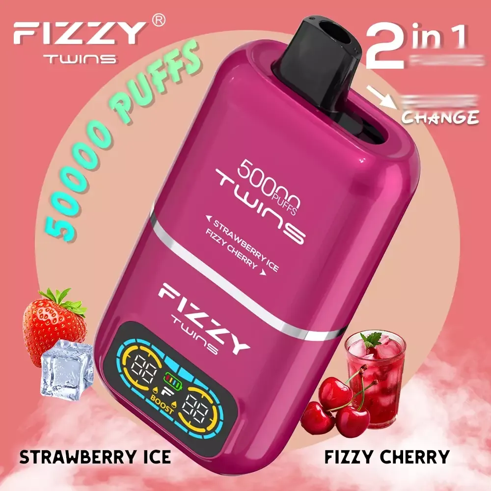 Fizzy Twins 50000 jednorazowy vape, dwa smaki w jednym e-papierosie, innowacyjny vape, produkt Fizzy 50k - Gazowane Bliźniaki 50000 Puffów Podwójny Zbiornik Podwójne...