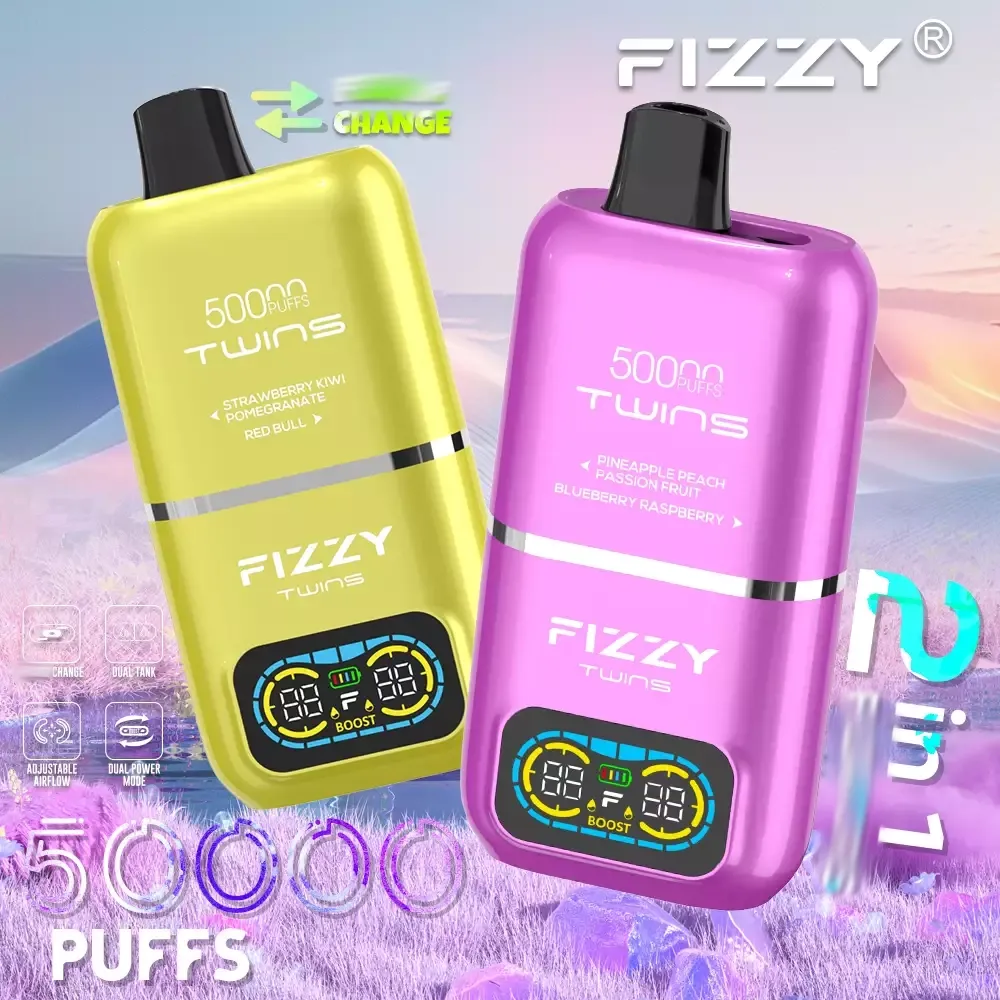 Fizzy Twins jednorazowy vape dwa w jednym, e-papieros podwójny zbiornik, koncept dwa smaki w jednym vape, dwa samochody garaż analogia - Fizzy Twins 50000 Puffs Double Taste Dual Tank 50K Disposable ...