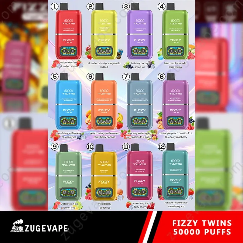 Fizzy Twins 50000 specyfikacja, vape 50000 buchów, 50ml e-liquid vape, bateria 850mAh USB-C, e-papieros duża pojemność - Fizzy Twins 50000 Puffs Double Taste Dual Tank 50K...