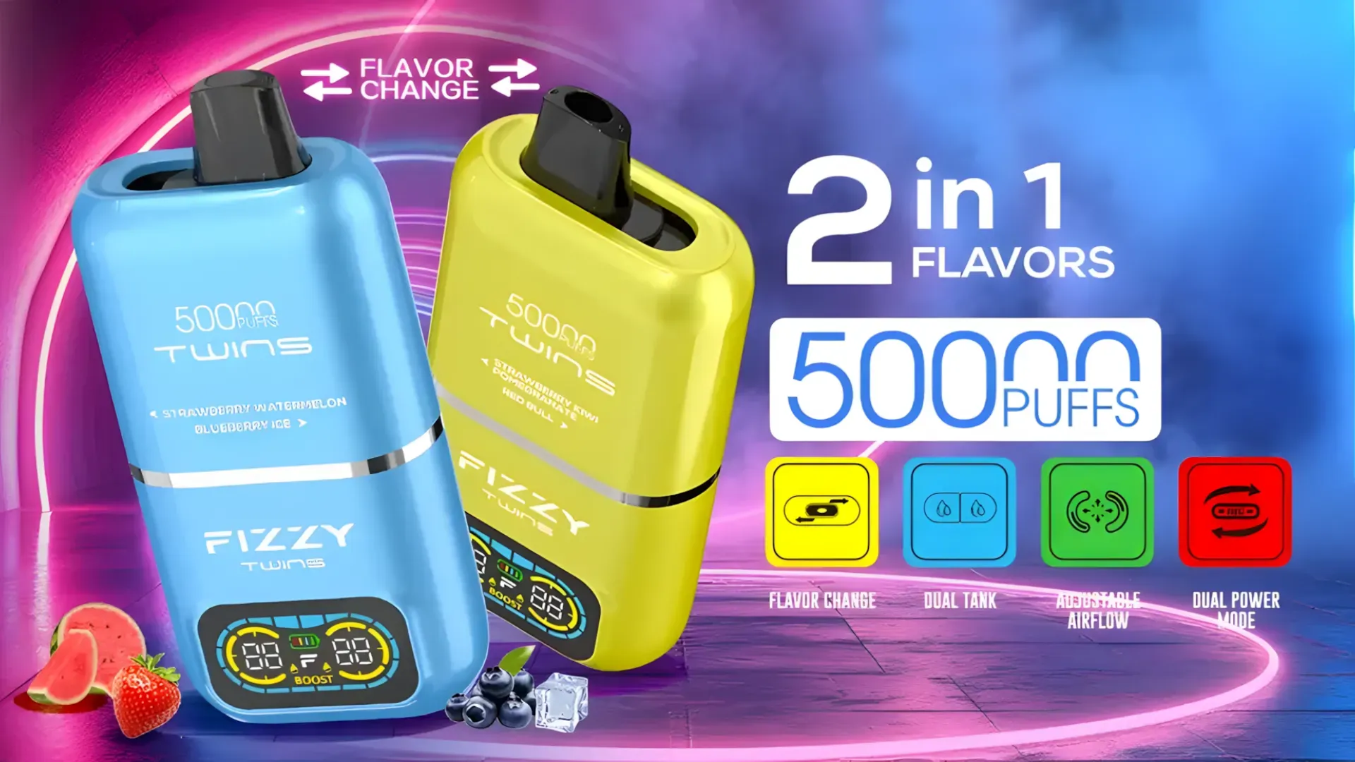 Fizzy Twins parowanie smaków stek, e-papieros i jedzenie, vape Lemon Lime stek, wapowanie kulinarne, doznania smakowe - Fizzy Twins 50000 Puffs Jednorazowy Vape - Vapico Polska