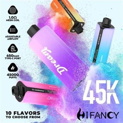 Hifancy Dream 45000 USB-C, 39ml e-liquid, duża pojemność vape, ładowalny e-papieros jednorazowy, 850mAh bateria vape - Hifancy Dream 45000 Puffs – Bestseller | 39ml | Ekran LED