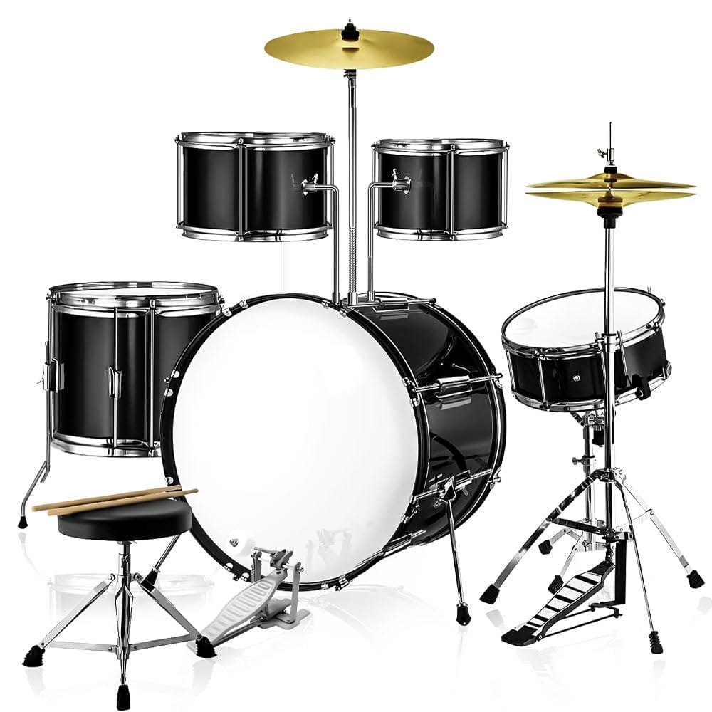bateria - Gopnaty Bateria Acústica Junior de 5 Piezas, Negra, con 2...