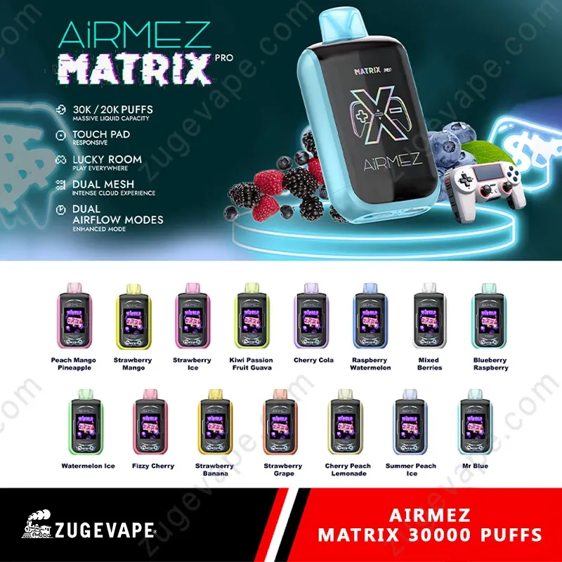 Airmez Matrix Pro 30000 Puffs vape, elegancki design e-papierosa, panoramiczny wyświetlacz vape, smukły e-papieros - Airmez Matrix Pro 30000 Puffs – Touch Pad 30k Vape (EU...