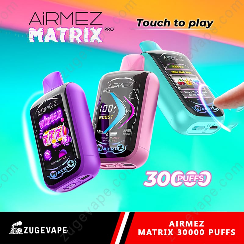 Airmez Matrix Pro 30000 Puffs vape, jednorazowy e-papieros, urządzenie vaping, e-papieros produkt, widok z bliska vape - Airmez Matrix Pro 30000 Puffs – Touch Pad 30k Vape (EU ...