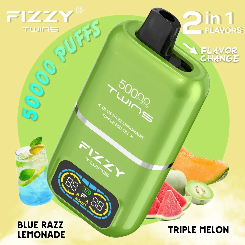 Fizzy Twins 50000 vape, jednorazowy e-papieros Fizzy Twins, vape z dwoma smakami Fizzy Twins, Fizzy Twins strawberry watermelon blueberry ice - Fizzy Twins 50000 50 tys. zaciągnięć, podwójne smaki ...