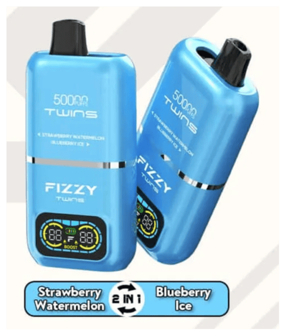 Fizzy Twins smaki Strawberry Watermelon Blueberry Ice, owocowe smaki e-papierosa, kombinacje smaków vape, ilustracja smaków Fizzy Twins - Fizzy Twins 50000: Wybierz swój duet smaków