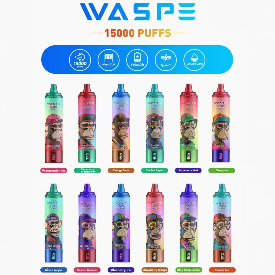 tabela porównawcza e-papierosów, specyfikacja vape, dane techniczne jednorazówek, wykres porównania vape - WASPE 15000 PUFFS Jednorazowa Waporyzator - GleeVape