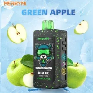 Nowoczesny, elegancki e-papieros jednorazowy Merrymi Blade 30000 Puffs, prezentujący zaawansowany design i symbolizujący długotrwałe użytkowanie.