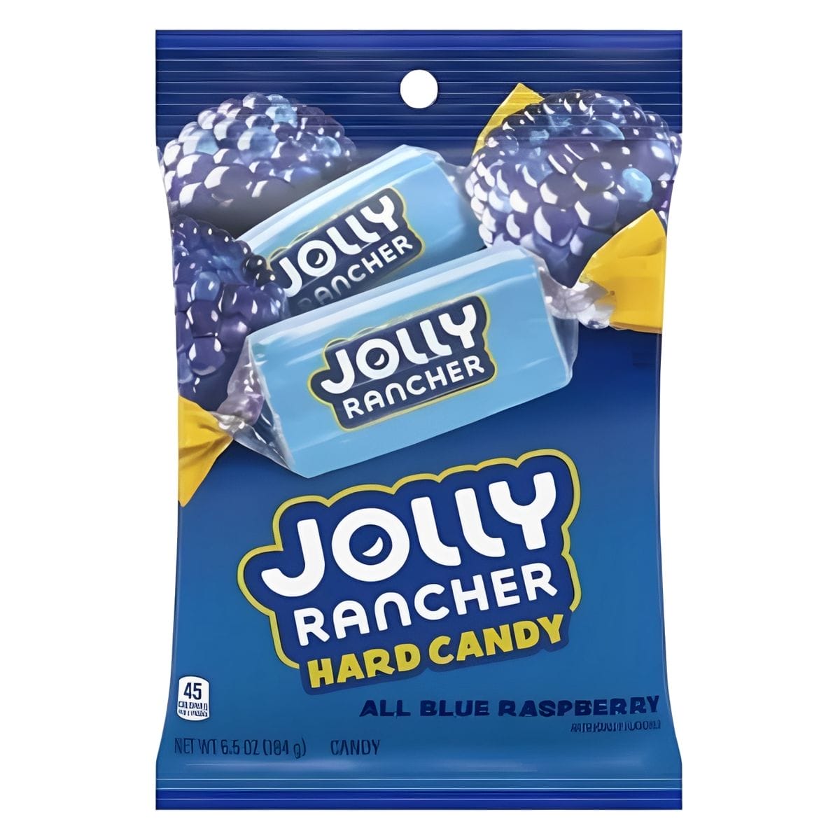 Zbiór kolorowych twardych cukierków Jolly Rancher, z wyraźnie widocznymi niebieskimi, obok chmury pary symbolizującej