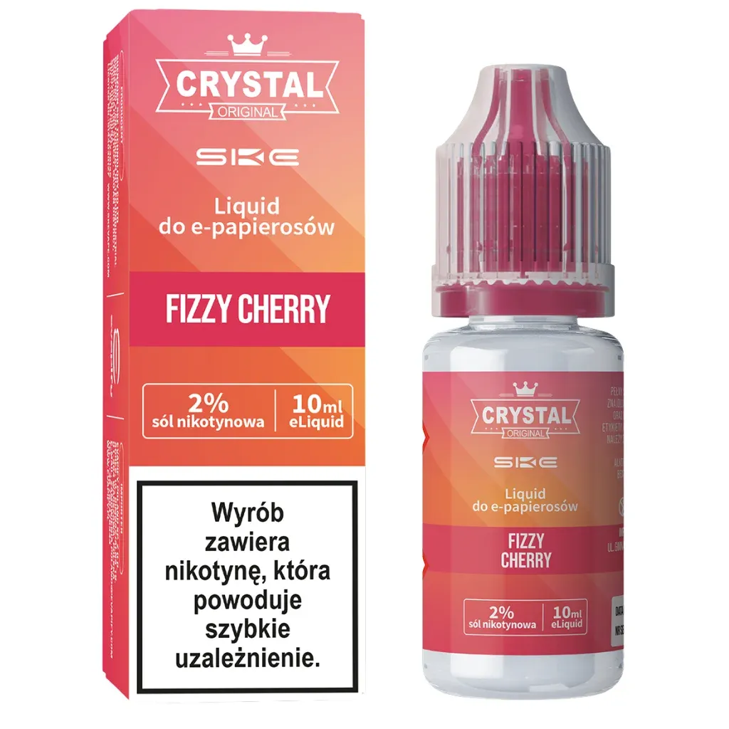 Vaper wydychający dużą chmurę pary o smaku musującej wiśni, z widocznymi wiśniami i bąbelkami w tle.