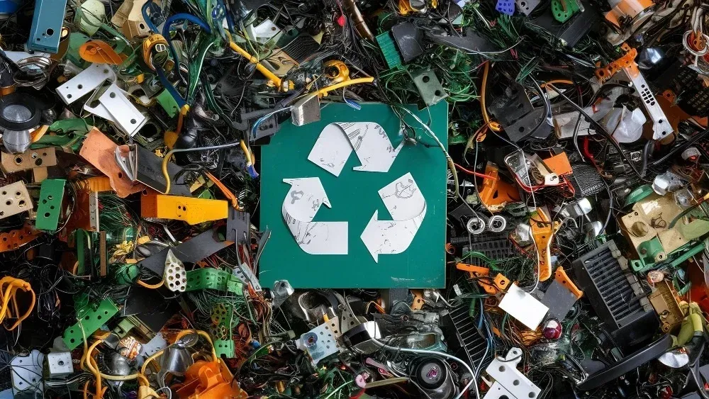 Zużyte e-papierosy jednorazowe wrzucane do specjalnego pojemnika na elektroodpady, symbolizującego recykling i ochronę środowiska.