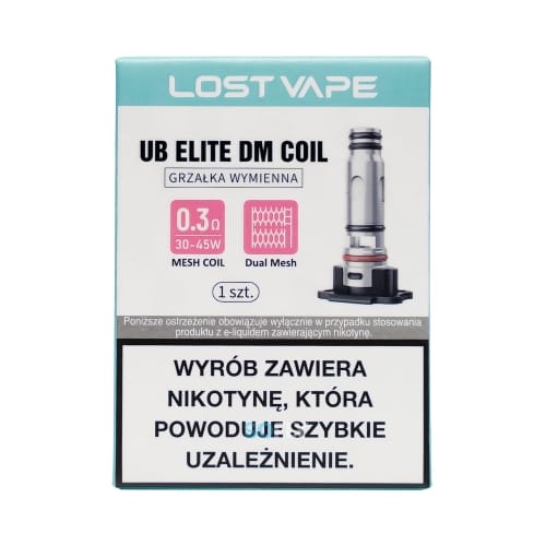 Zbliżenie na grzałkę Dual Mesh Coil w e-papierosie jednorazowym, pokazujące szczegółową konstrukcję dwóch siatkowych elementów grzewczych.