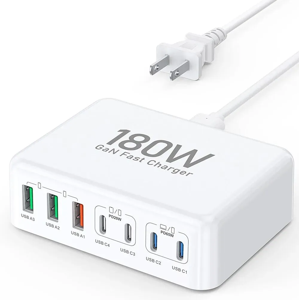 Jednorazowy e-papieros podłączony do dużej, nowoczesnej ładowarki Power Delivery, z widocznym symbolem braku połączenia lub błędu.