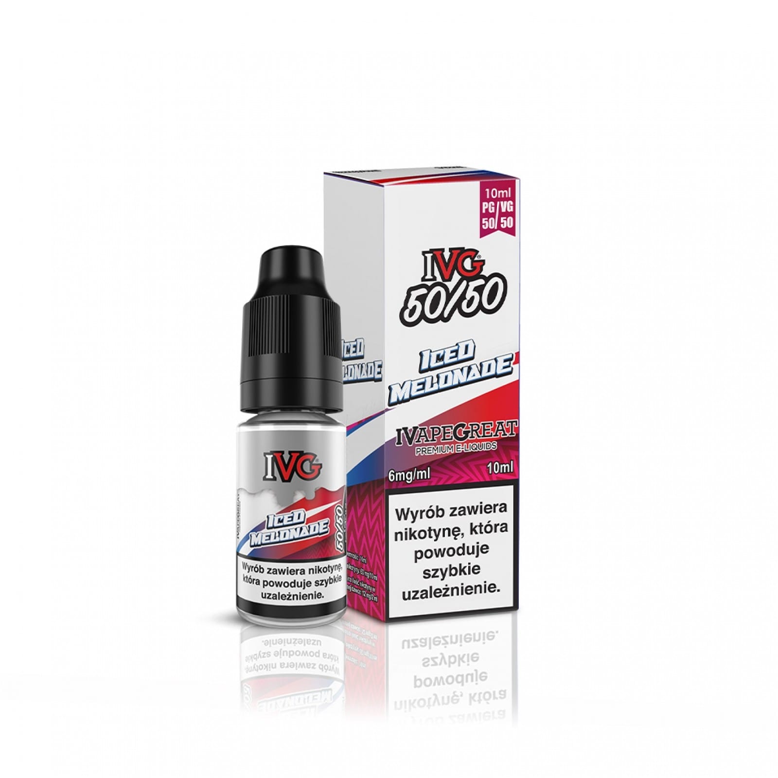 Butelka liquidu do e-papierosa z wyraźnie oznaczonymi proporcjami 50% VG / 50% PG, rekomendowanego do urządzeń MTL.